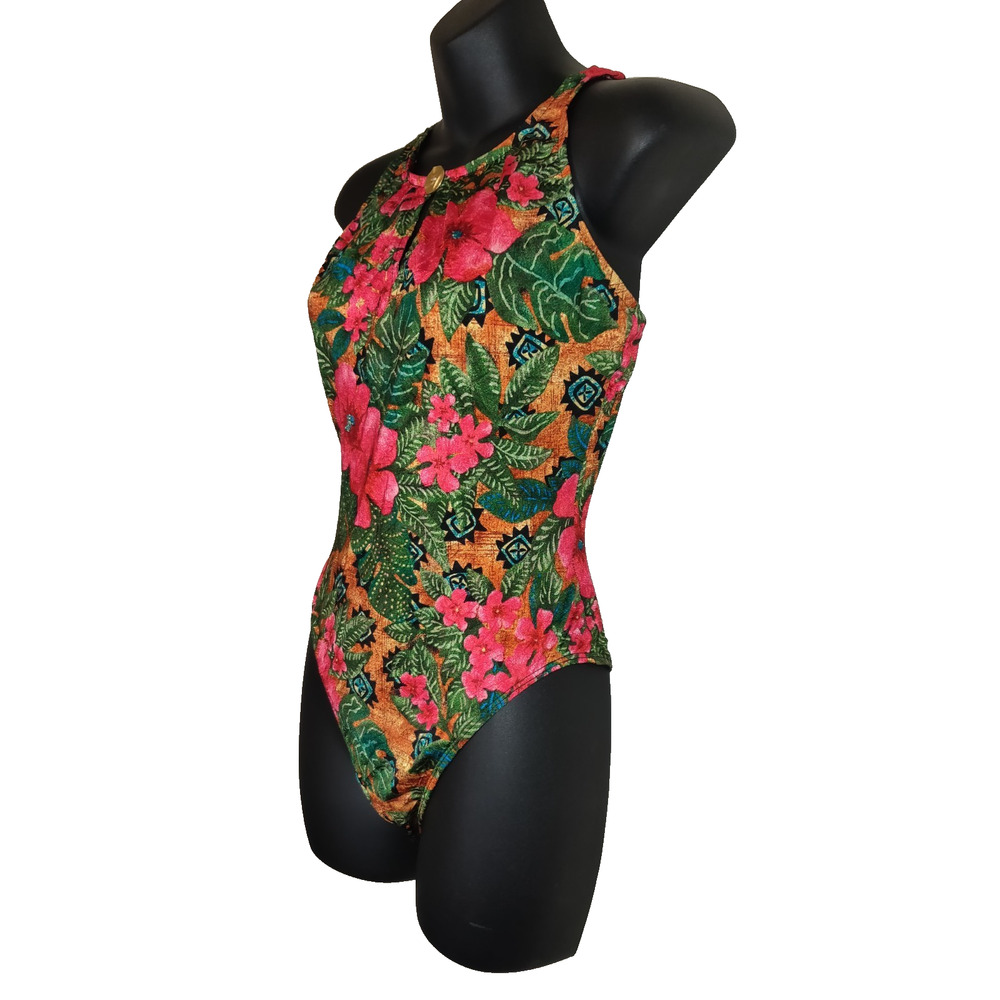 Vintage Athena Swimsuit Sz 8 Tropical Hawaiian Floral Keyhole Front USA - Picture 2 of 16